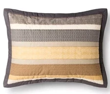 THRESHOLD MICRO GEO STRIPE STANDARD SHAM ~ GOLD BROWN TAN GRAY