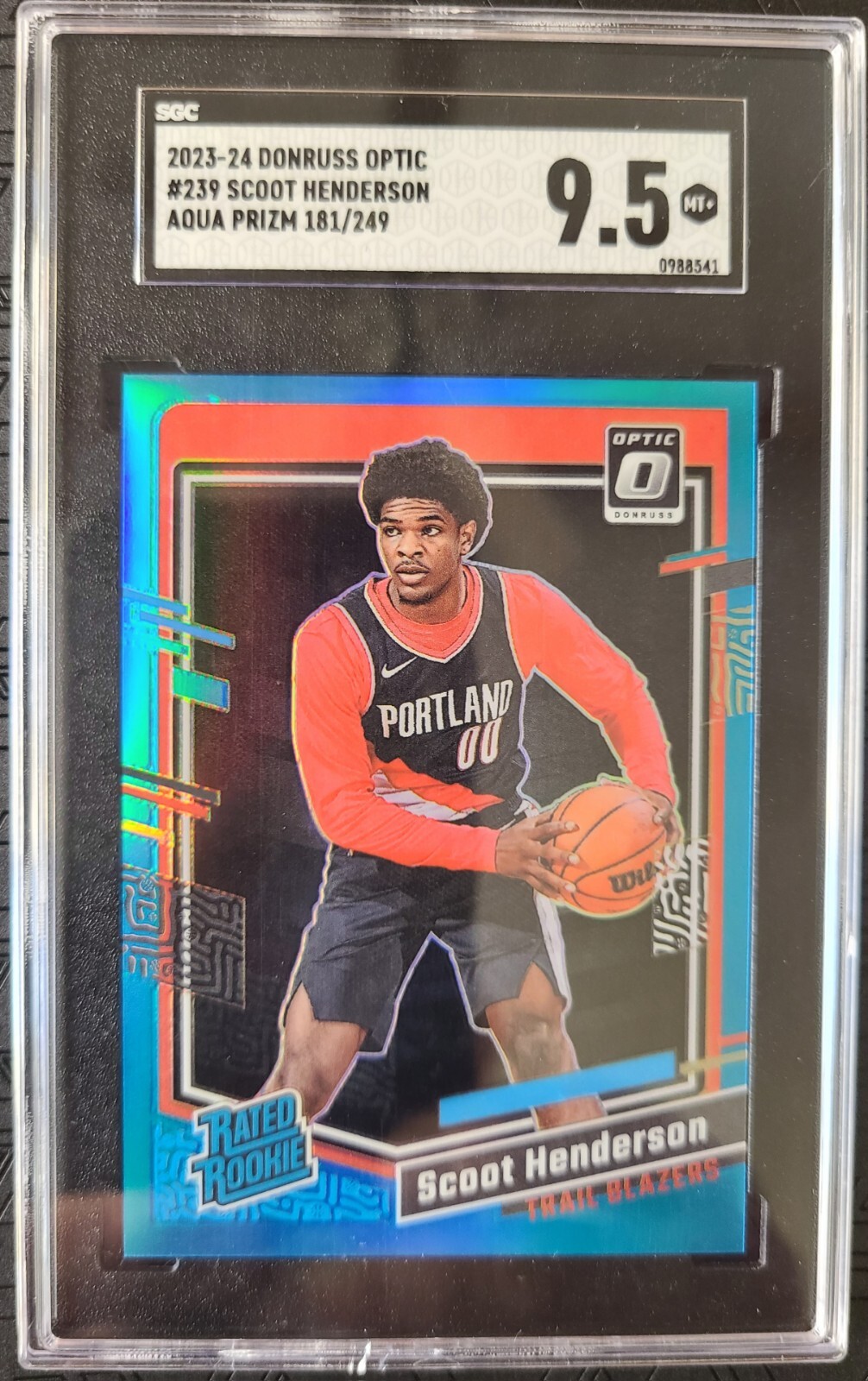 2023-24 Donruss Optic Scoot Henderson AQUA Prizm Rookie /249 #239 SGC 9.5