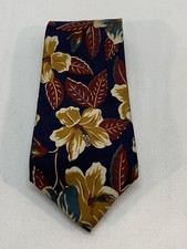 VTG Strathmore Silk Tie Hibiscus Floral Navy/Tan/Burgundy 3.75  x 55  Made in USA