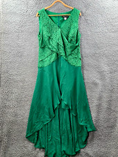 Patrizia Dini Womens Midi A-line Dress Size EUR 42 Green Lace Chiffon Sleeveless
