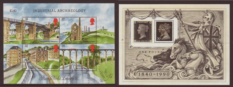 UK Great Britain 1990 souvenir sheets Industrial Architecture & Penny Black