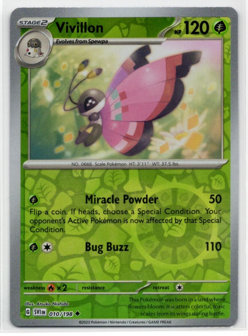 Pokemon Scarlet Violet Base SV1 Reverse Holo 010/198 Vivillon