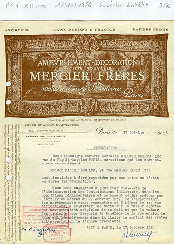 Paris XII ème 100 Fbg St Antoine - Superbe Entête d'un Antiquaire du 17/10/1956 - 第 1/1 張圖片