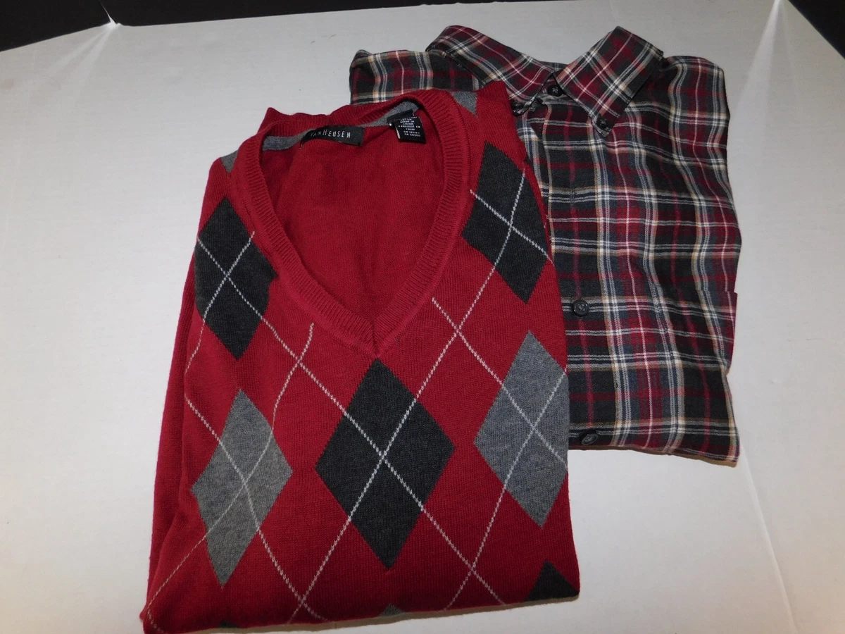 Van Heusen Men s Red Argyle Sweater with coordinating plaid shirt