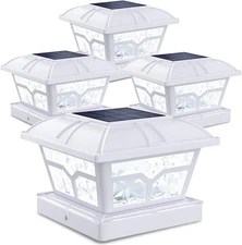 SIEDiNLAR Solar Post Cap Lights Outdoor 2 Color Modes 8 LEDs 4 Pack, White 