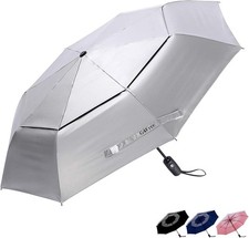 G4Free UPF 50 UV Protection Travel Umbrella 42/46 Inch Windproof Silver Coating