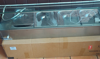 Royal Catering Bain Marie Kühltheke, 4 Edelstahlbehälter, Standmodell, waagrecht