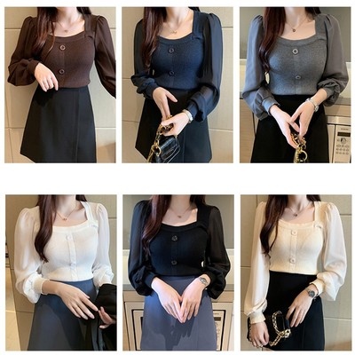 Leichte Frühlingsstrickwaren für Damen mit stilvollem Design mit eckigem Aussc
