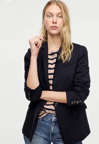 J Crew Blazer Womens 10 Black Regent Wool Stretch Jacket