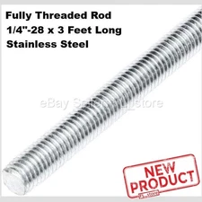 Fully All Threaded Rod, 316 Stainless Steel, 1/4"-28, 3 feet Length