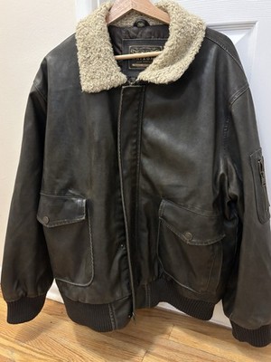 Vtg Arizona Brown Leather Jacket Sherpa Collar Size XL Men s. Bomber
