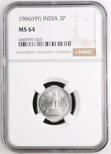 India 3 Paise 1966HY NGC MS 64