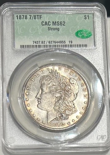 1878-P 7/8TF Strong V.38 Morgan Silver Dollar CACG MS62 - Nicely toned!