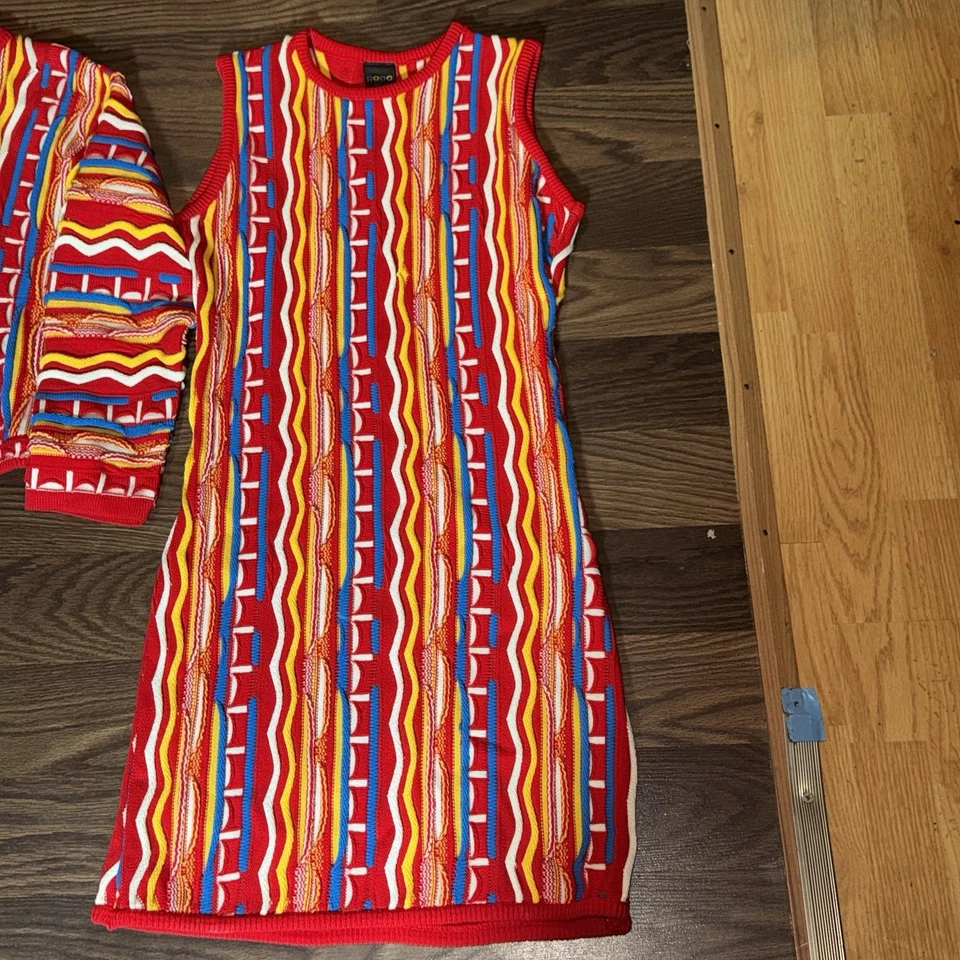 Coogi Australia Vintage Anos 90 Conjunto de Suéter Duas Peças Vestido 3-D Suéter GG - Imagem 4 de 4