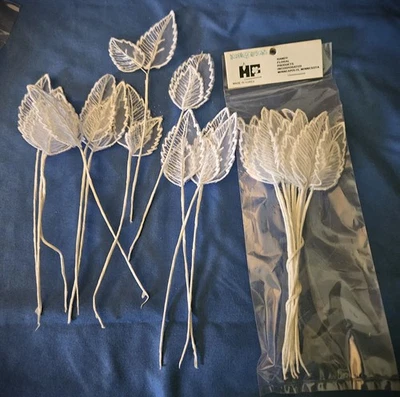 HANDY FLORAL Pkg of 12 Double Teardrop Shaped Wedding Floral Picks Fabric Lace Leaves 6 1/2in