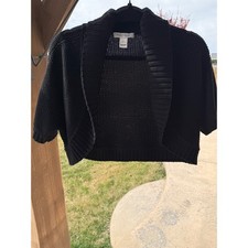 White House Black Market Black Metallic Shrug Cardigan Shawl Collar Large L