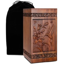 Handcrafted Wooden Cremation Urns for Human Ashes Hummingbird Memorials Funer...