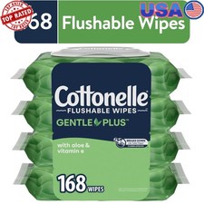 Flushable Wet Wipes 4 Flip-Top Pack 168 Total Sensitive Skincare Aloe Vitamin E
