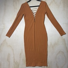Forever 21 Rust Lace-Up Long Sleeve Midi Bodycon Dress Women’s Small