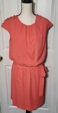 Guess Coral Cap Sleeve Dress Tie Waist Gold Button Shoulder Size M
