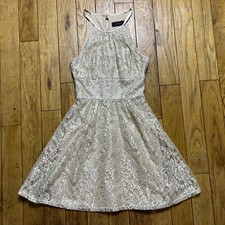 B. Darlin Champagne Lace Halter Cocktail Dress Fit Flare X1DC3659 Size 1/2