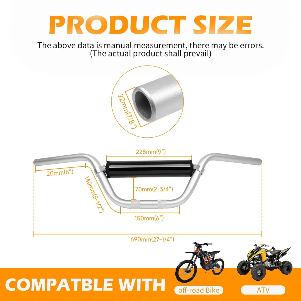 7/8" 22mm Dirt Bike Handlebars For Honda CRF50F CRF70F CRF80F CRF100F CRF110F - Image 3 of 4