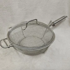 Mesh Chef's Grill Pan With Lid & Handle BBQ Stainless Steel 11.5" Wide Basket