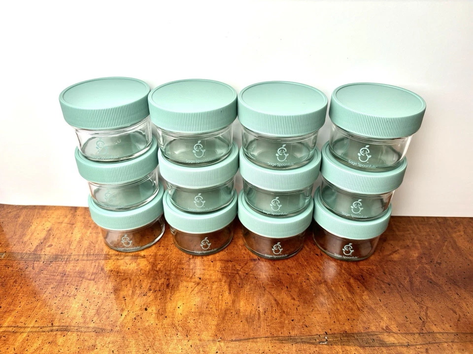 12 Sage Spoonfuls Glass Big Batch 2oz Jars With Lids Baby Food - Image 3 of 4