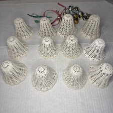 Vtg Lot 12 Crochet Doily Starched Christmas Bell Ornaments 3x3  Parts included