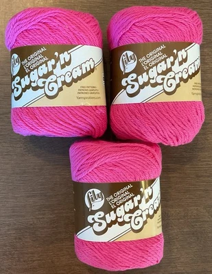 3 Skeins Lily Sugar 'n Cream Cotton Worsted Yarn Crochet Knit ~ Hot Pink ~ Lot - Image 1 of 4