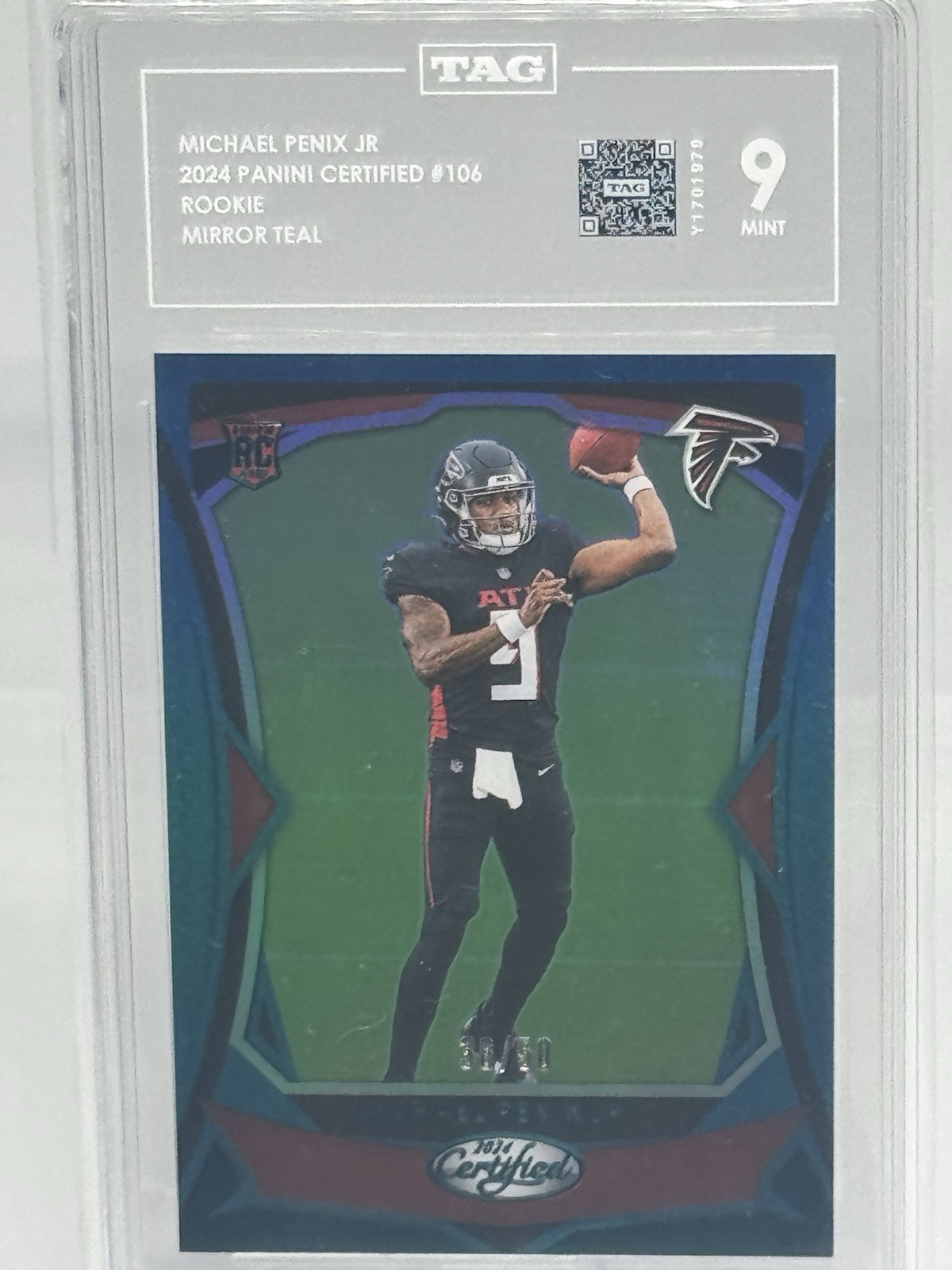 2024 Panini Certified - Rookies Michael Penix Jr. #106 Mirror Teal /50 (RC) Tag9