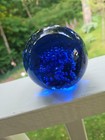 Murano Vibrant Blue Glass Faceted Millefiori Paperweight Vintage — photo 2