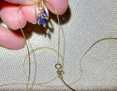 Nachlass 14K Gold Saphir Diamant Chip Anhänger 14K Kette Herstellermarke AJ Italien