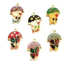 12 Vintage Cartoon Ducks Holding Umbrellas Walking in Rain Pendant Charms 5369PT