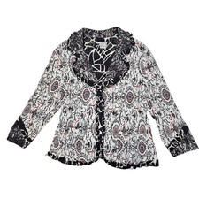 Alberto Makali Boho Lace Trim Medallion Jacket Crinkle Knit Art-To-Wear Y2K XL
