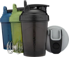 HydraCup [4 Pack] - 20oz Shaker Bottle for Protein Mixes, Carry Loop, Dual