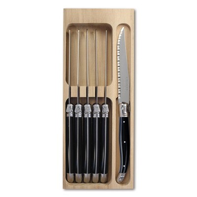 Laguiole Steakmesser-Set im Holztablett, 6er-Set, schwarz