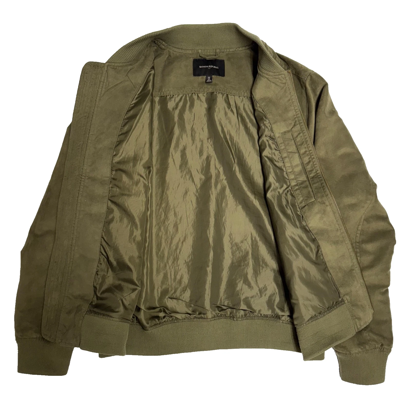 Banana Republic Men’s M Bomber Jacket Faux Vegan Suede Full Zip Pockets Green - product detail image 9