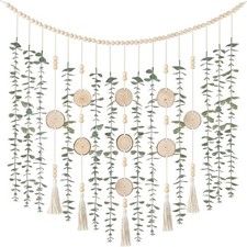 Hanging Artificial Plant Eucalyptus Wall Decor 43'' Wooden Bead Garland with
