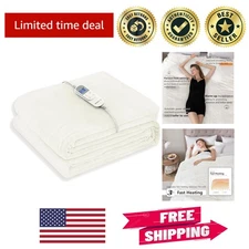 Elegant Ivory Flannel Heated Blanket - Heavyweight, Perfect for Winter Comfort