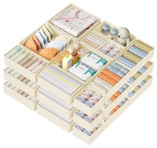 Drawer Organizer Clothes Storage - Baby Dresser Organizer for 18 Pack Beige