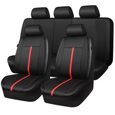 Leather Car Seat Covers, Full Set PU Leather and Carbon Fiber Leather Auto Se...