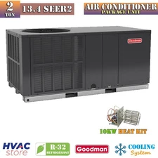 Goodman 2 Ton 13.4 SEER2 Air Conditioner Package Unit Horizontal + 10KW Heat Kit