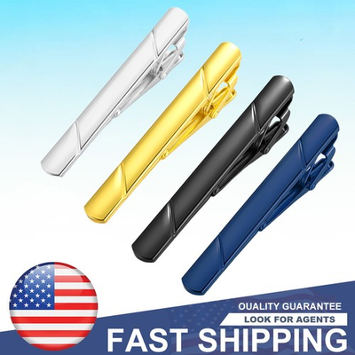 #ad 4PCS Stainless Steel Tie Clip Necktie Bar Clasp Clamp Pin Gold Black Silver Mens $4.99