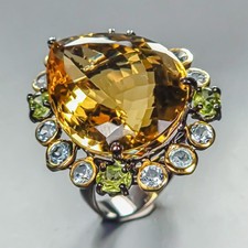Anello fatto a mano 38 ct+ quarzo citrino naturale argento sterling 925 misura 7/R456513