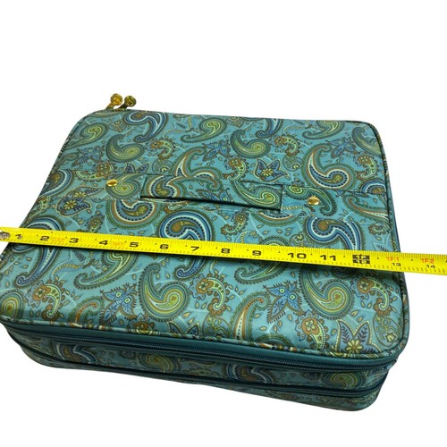 JM New York Paisley Travel Jewelry Carrier Blue Green Expandable Handle Zips - Picture 7 of 16