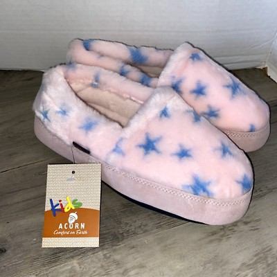Kids Acorn Textured Moc Pink Stars Size 4-5 Slippers