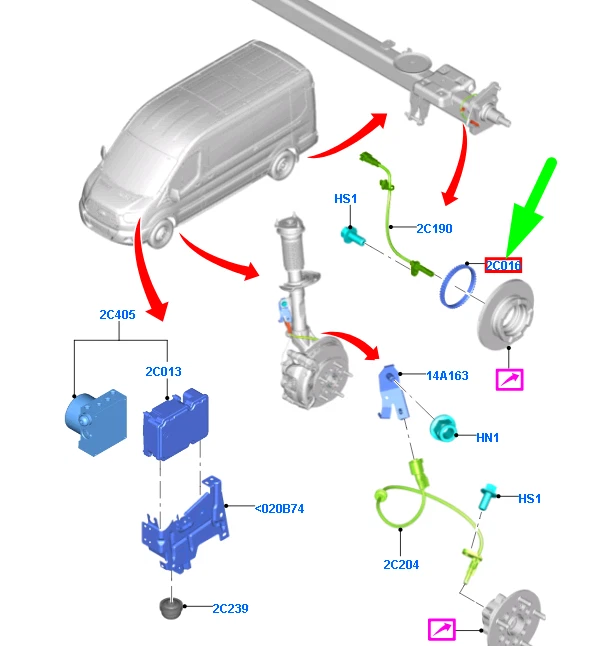 NEU FORD TRANSIT MK4-ABS-SENSING-KIT 1818631 BK3W-2D164-AA  