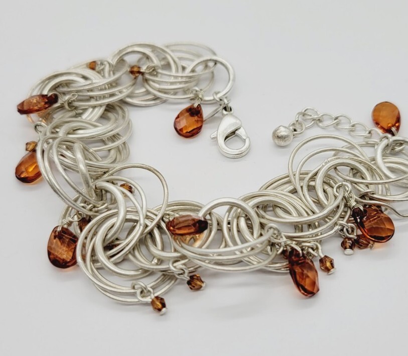 Chain Link Bracelet Multiple Circle Silver tone A… - image 6