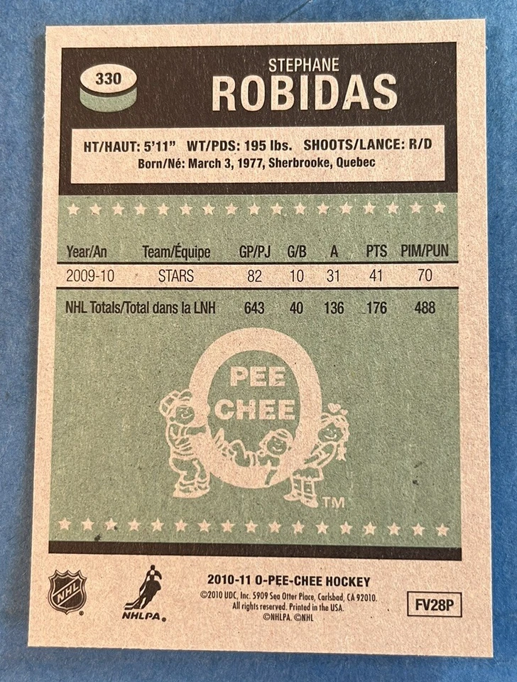 2010-11 O-Pee-Chee Retro #330 Stephane Robidas Dallas Stars NHL - Image 2 of 2